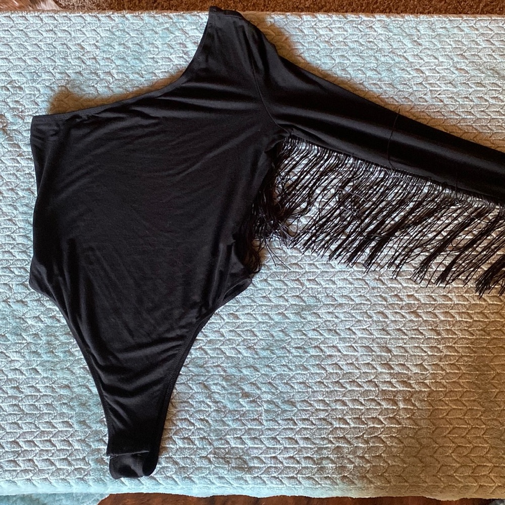 One sleeve bodysuit with fringe